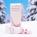Actiwhite Skin Brightening Cream, 30g white tube with pink accents, and its matching white and pink box, set against a snowy background with pine trees.